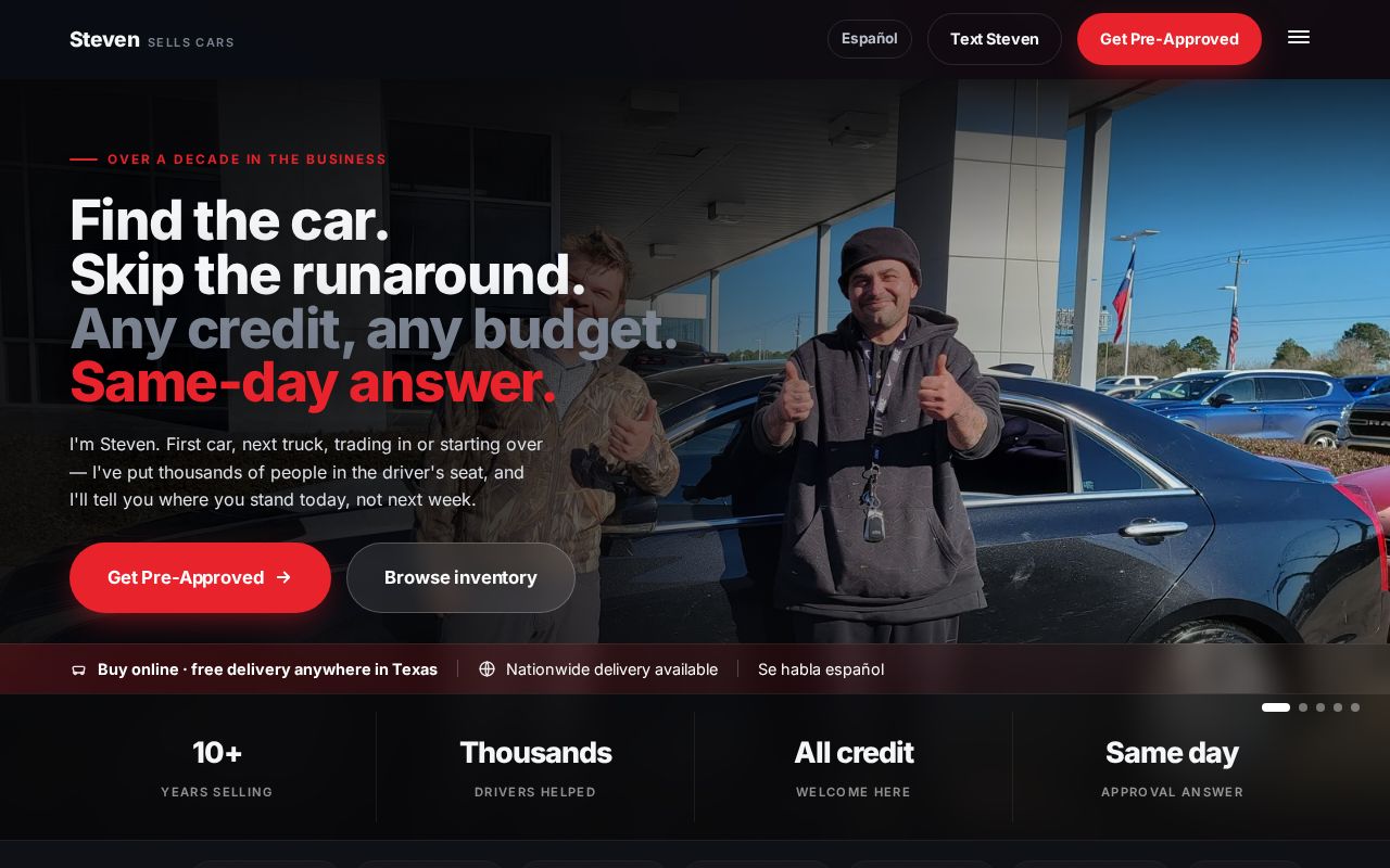 Steven Sells Cars website home page